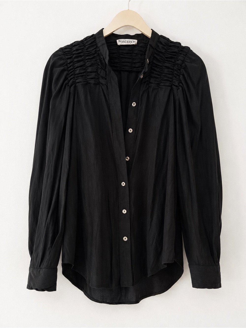 JW Anderson Black Ruched Gathered Yoke Button Down Blouse US 2